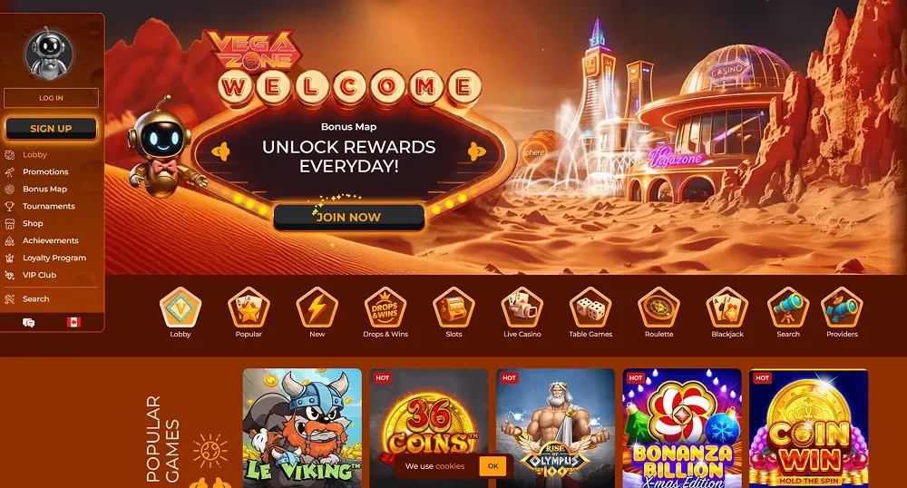 vegazone casino screen