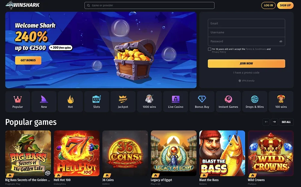 winshark casino screen