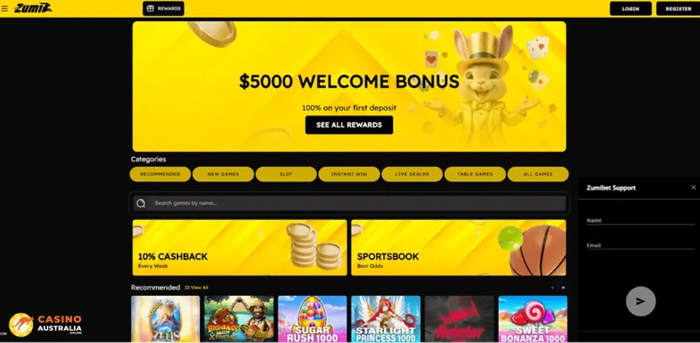 zumibet casino screen